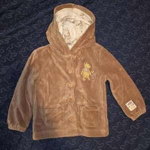 Brown Hooded Jacket with Winnie The Pooh Embroidery